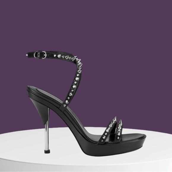 Alexander McQueen Stud Leather Sandals with Signature Punk Spikes - Picture 2 of 10